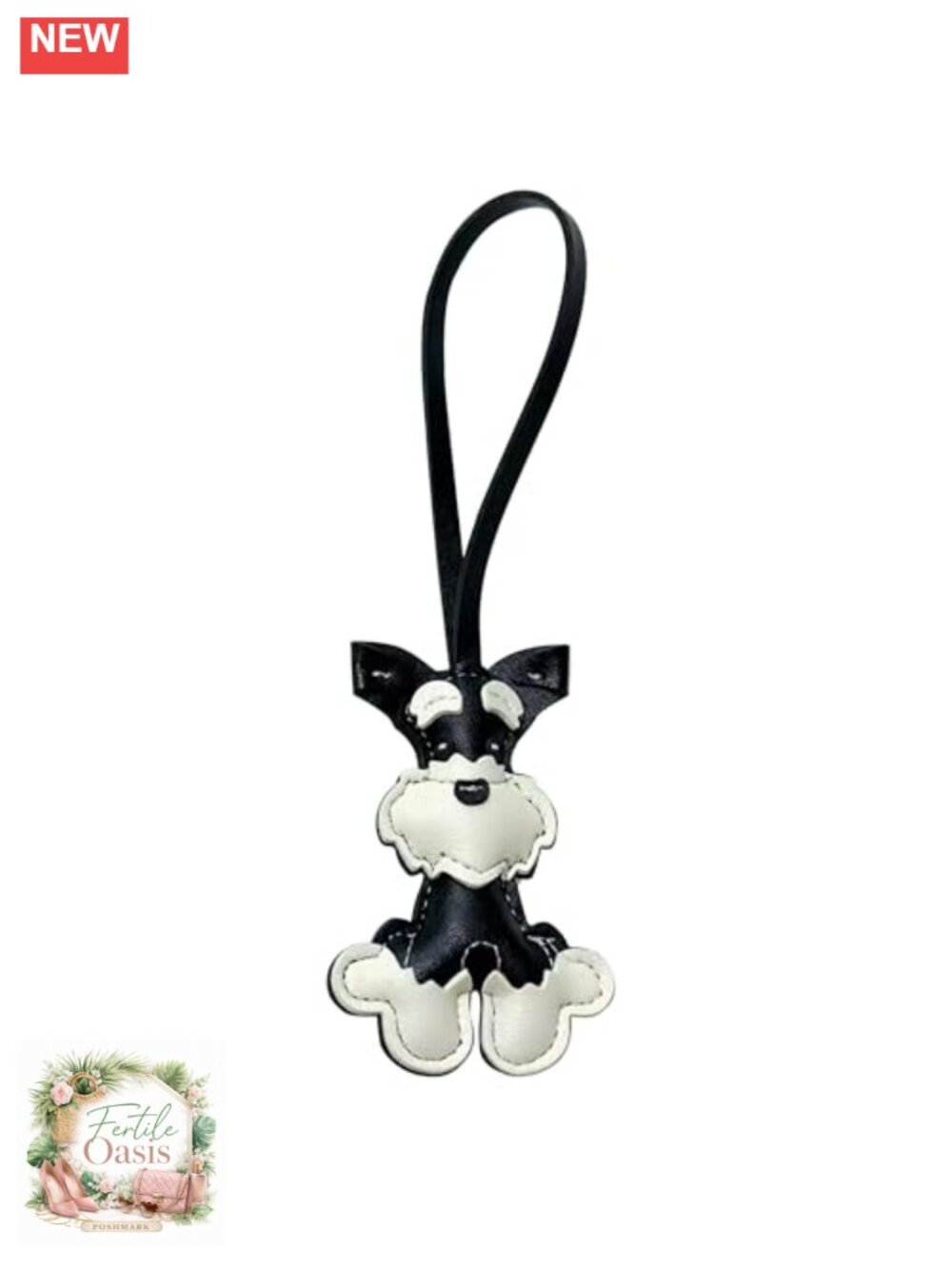 Schnauzer Bag Charm Faux Leather PU Dog Keychain Purse Accessory